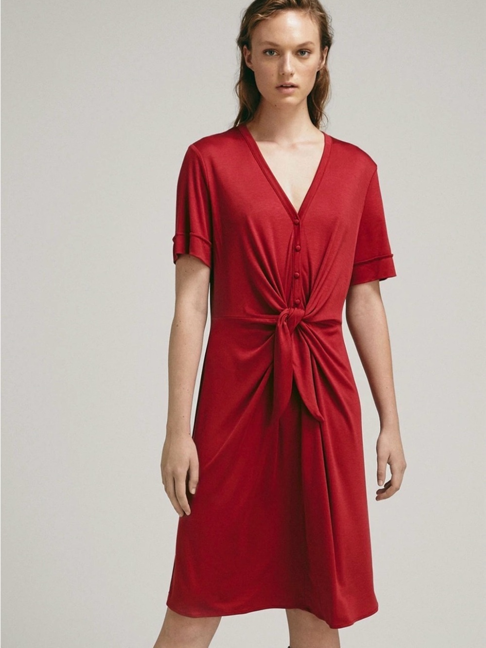 NWT Massimo Dutti Tie Front Jersey Midi Dress